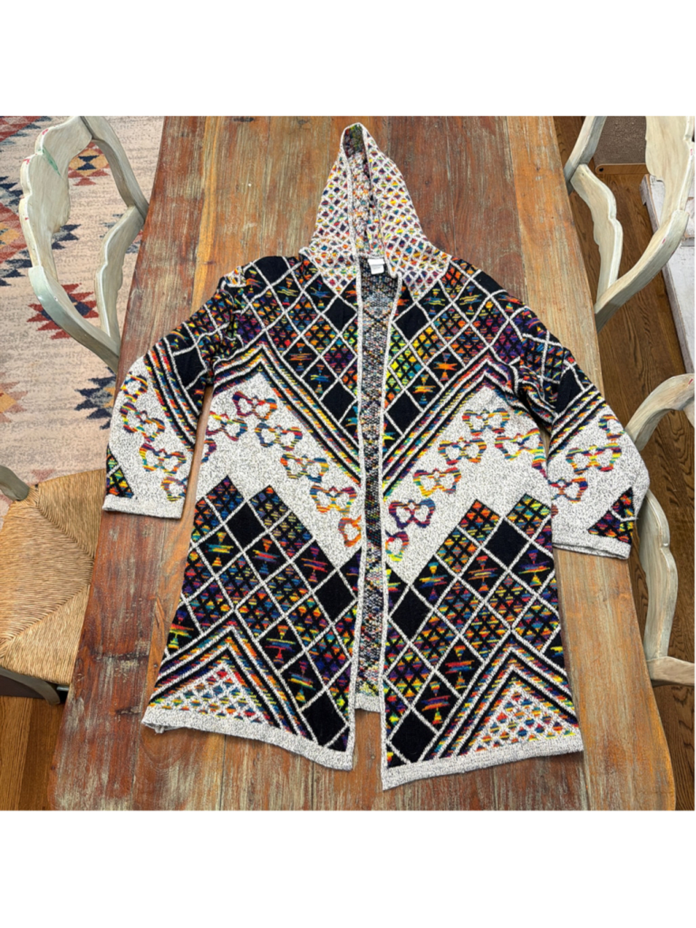 Northern Angel Rainbow Geometric Aztec Diamond Hooded Cardigan Sweater 2X Plus
